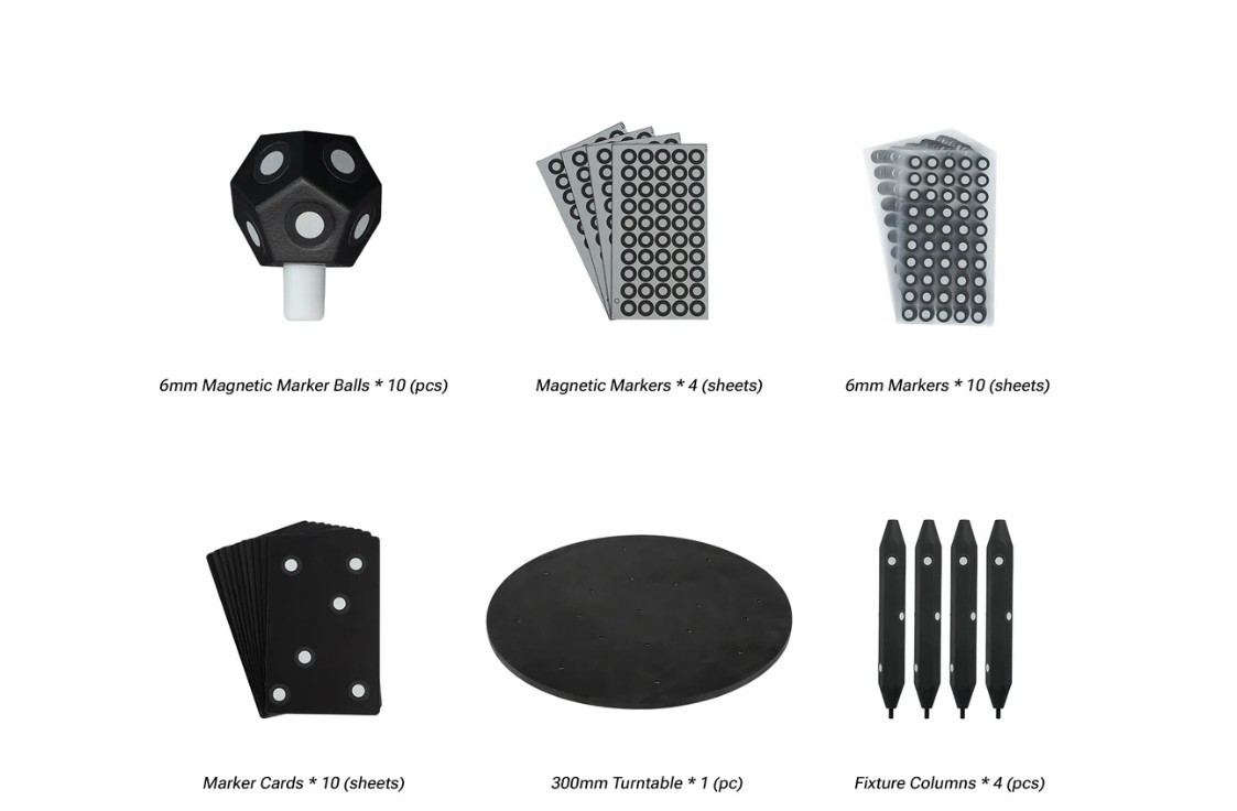 Universal 6mm 3D Scanning Accessory Kit Turntable, Marker Balls, Cards, Columns gallery