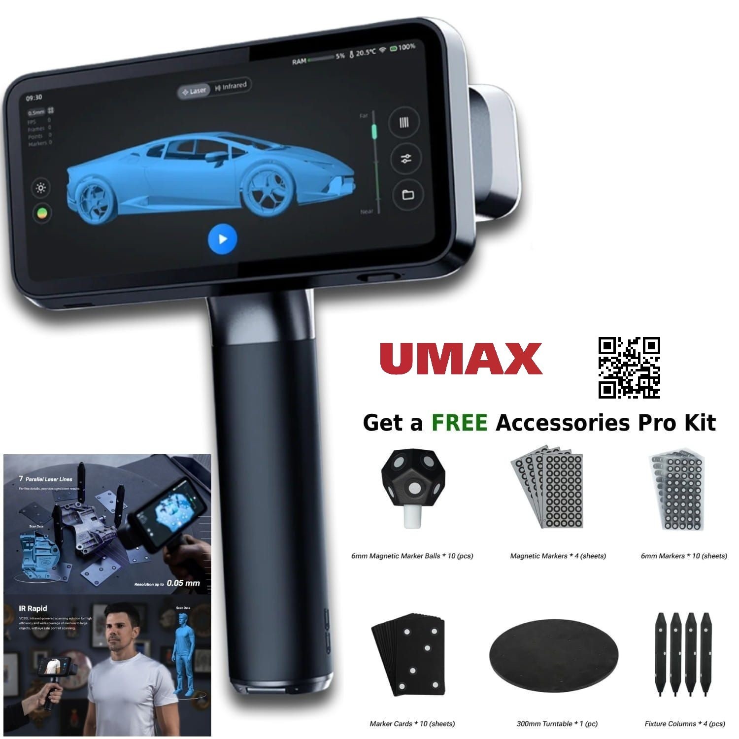 Shining3D (EinScan Rigil) V1.3 Wireless Tri-Mode 3D Laser Scanner w/ Scanning SW gallery