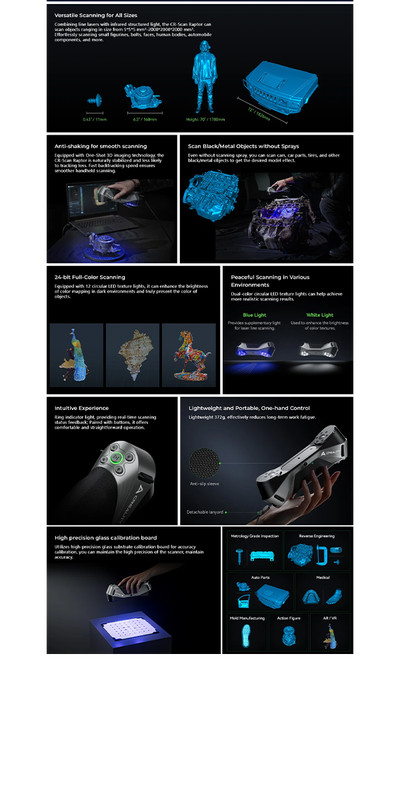 Creality CR-Scan Raptor 3D Scanner - 0.02mm Accuracy, 60fps Speed, Blue Laser gallery