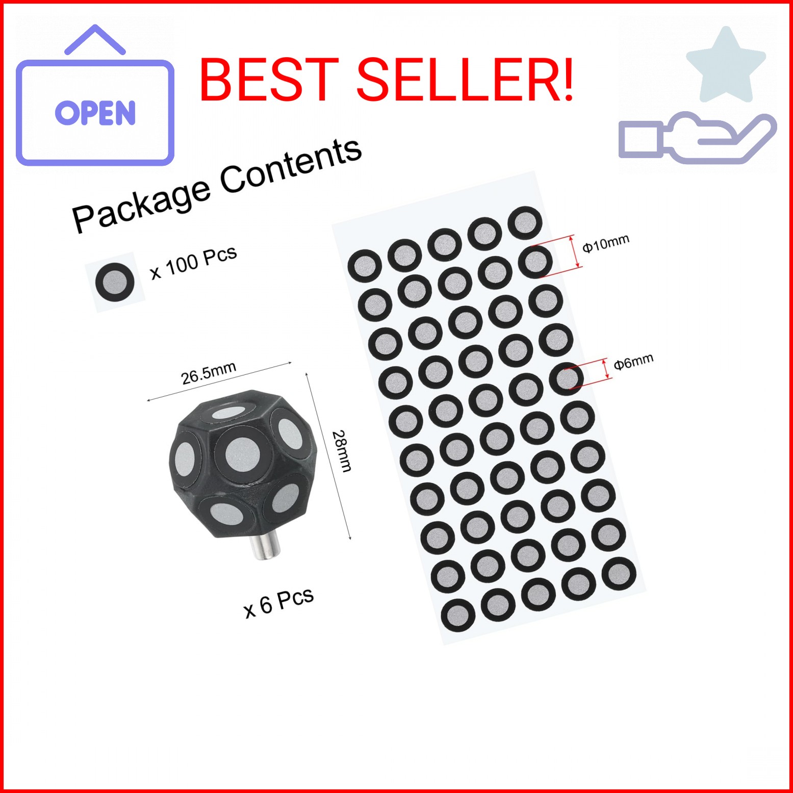 uxcell 6 Pcs 3D Magnetic Ball Marker with 100 Pcs 6x10mm 3D Scanning Markers 3D gallery
