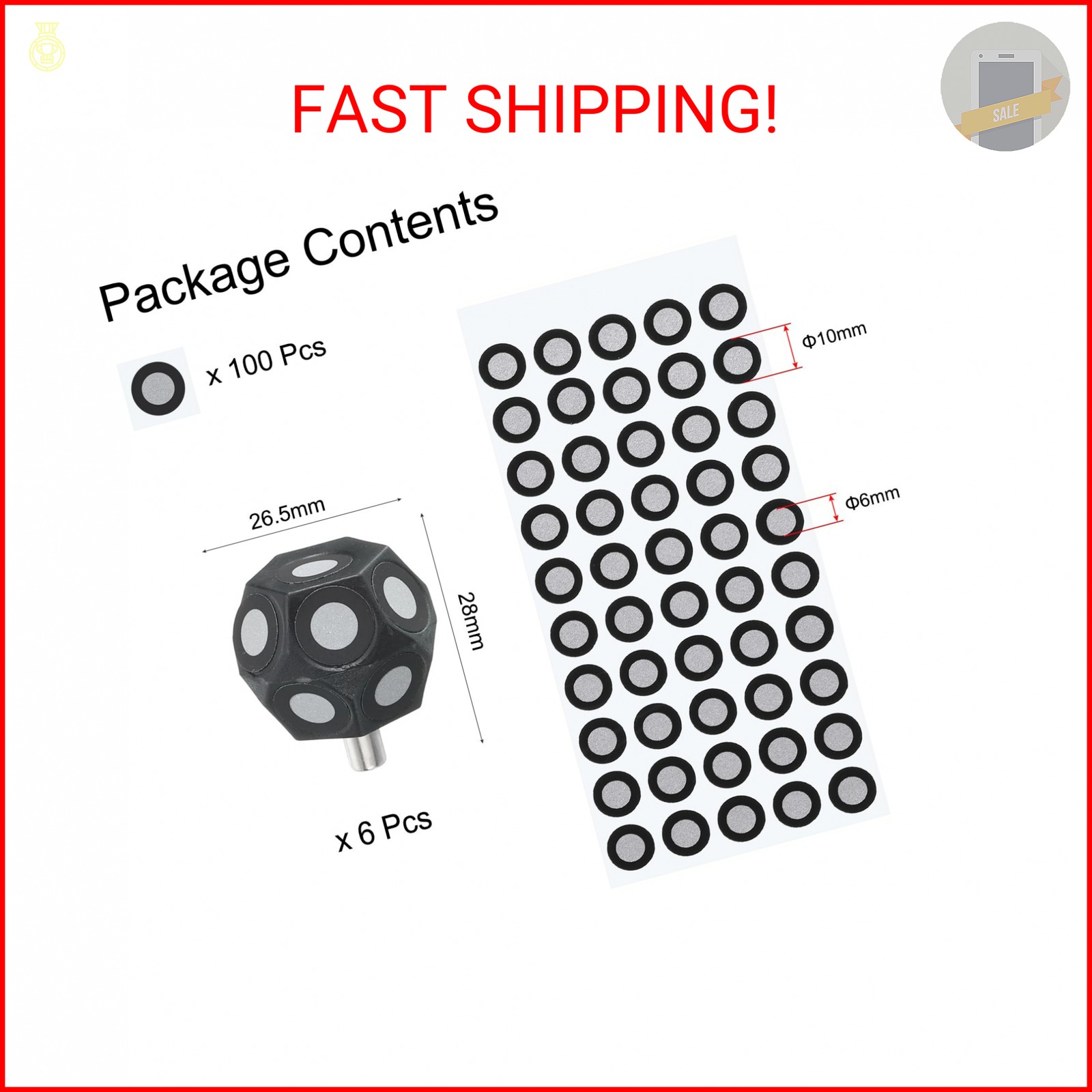 uxcell 6 Pcs 3D Magnetic Ball Marker with 100 Pcs 6x10mm 3D Scanning Markers 3D gallery