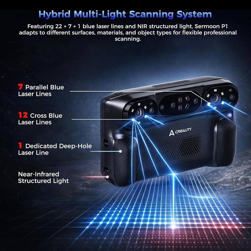Creality Sermoon P1 Wireless 3D Scanner High-Speed Scanning Blue Laser&NIR Light gallery