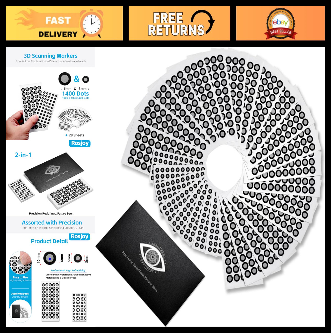 1400 High Precision 3D Scanning Markers Dots 6mm & 3mm for Accurate Tracking gallery