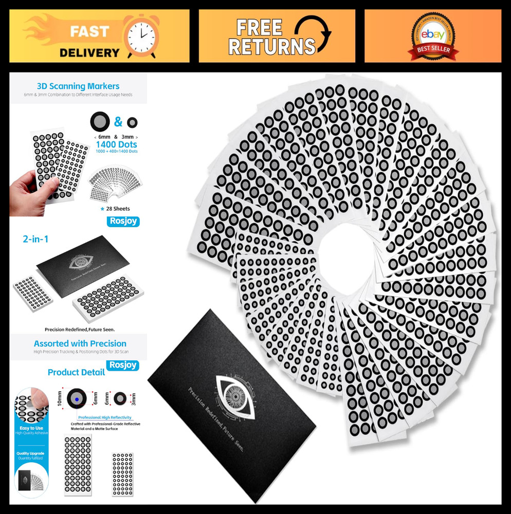 1400 High Precision 3D Scanning Markers Dots 6mm & 3mm for Accurate Tracking