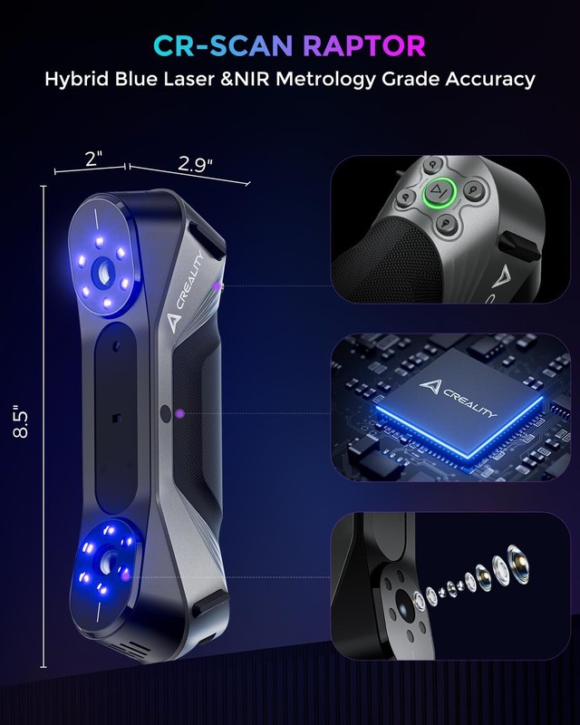 Creality CR-Scan Raptor 3D Scanner for 3D Printing 60fps Blue Laser & NIR 0.02mm gallery