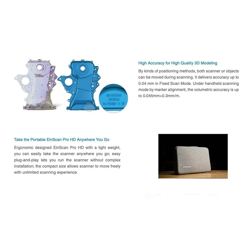 Shining3D EinScan Pro HD 3D Scanner w/ Turntable + Color Pack | 0.04mm gallery