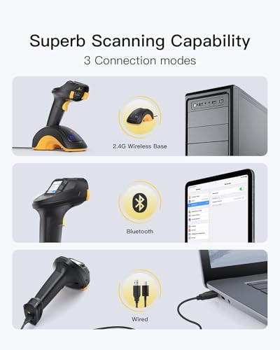 Bluetooth Barcode Scanner, 2D 1D Wireless Handheld Scanner, QR Code Scanner, gallery