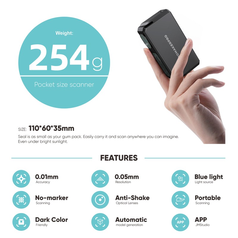 3DMakerpro Seal Handheld 3D Scanner For 3D-Printing 0.01mm Accuracy 10FPS E7Y1 gallery