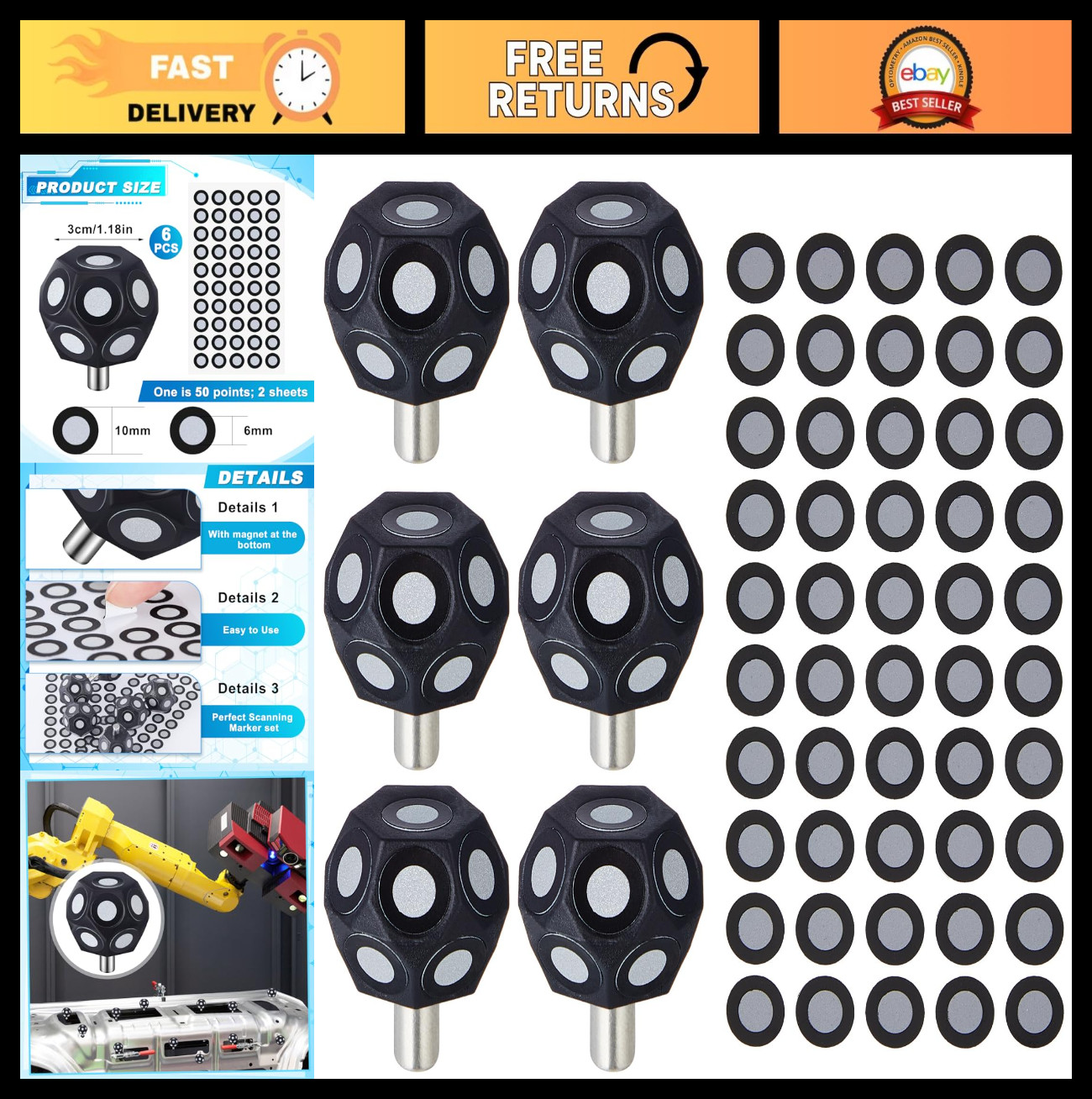 6 Pcs Multi-Angle Marker Set - 100 Point 6.0mm Dot Stickers for 3D Scanning gallery