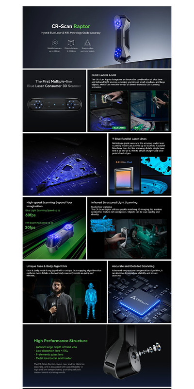 Creality CR-Scan Raptor 3D Scanner - 0.02mm Accuracy, 60fps Speed, Blue Laser gallery