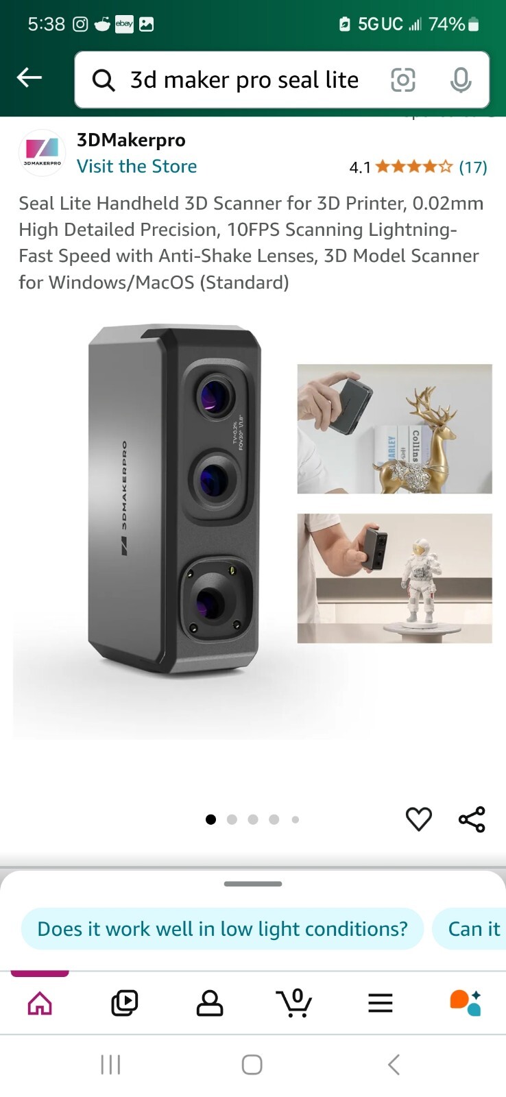 3DMakerPro Seal Lite 3D Scanner with Precision Blue Imaging System gallery