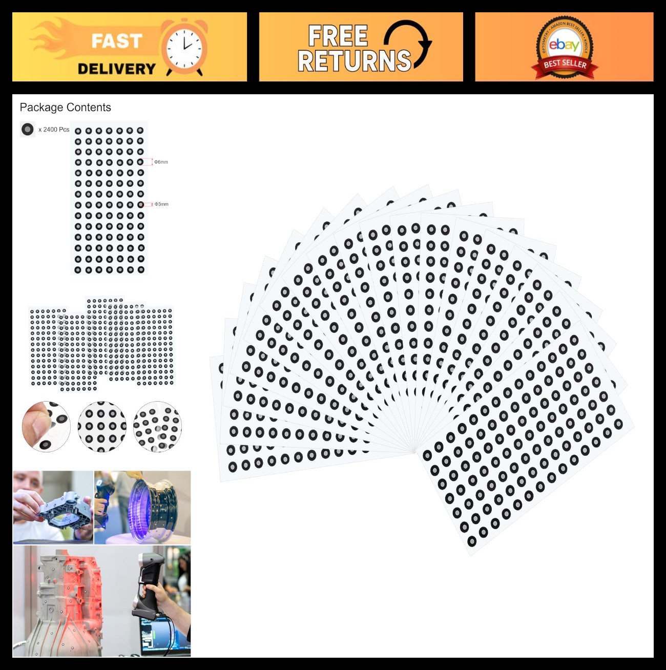 2400 Pcs High Reflective 3D Scanner Markers, 3mm Tracking Dots for Laser Scannin gallery