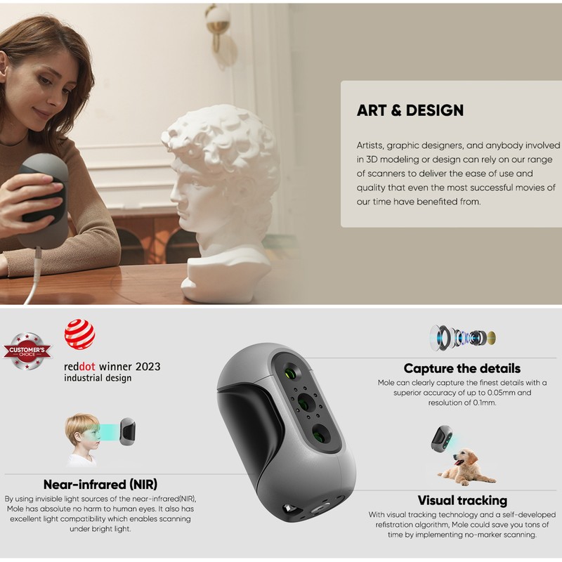 3DMakerpro Mole 3D Scanner Luxury 10FPS Scanning Speed Realistic Color Grey J4K2 gallery