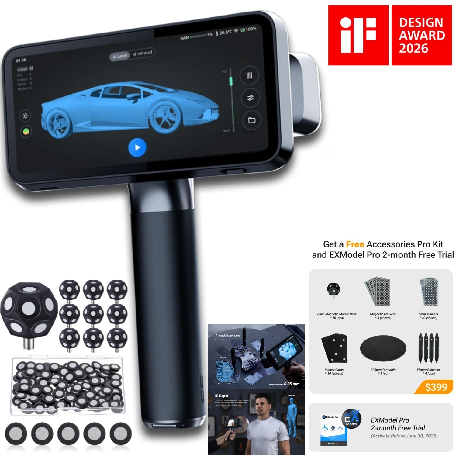 Shining3D [ EinScan Rigil ] Wireless 3D Laser Scanner with Scanning SW & Kits gallery
