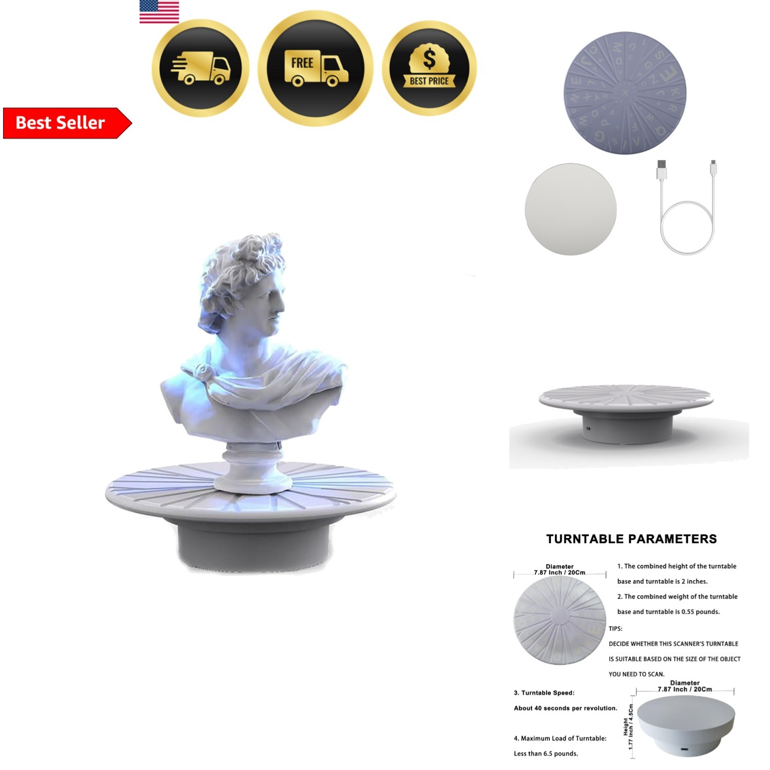 3D Scanner Turntable 8 Inch Rotating Platform for Moose Seal Lite Scanners gallery