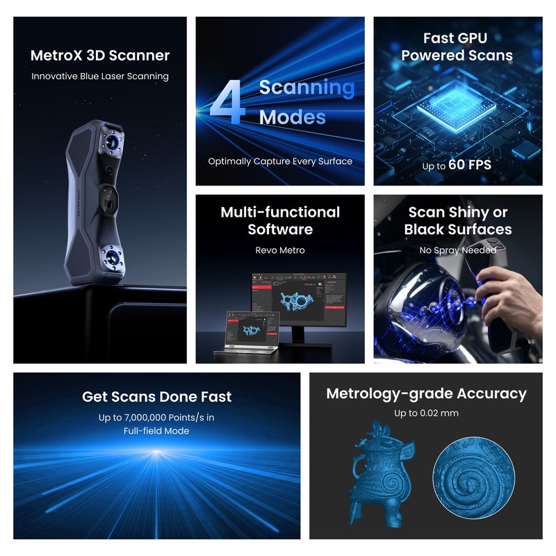 Revopoint MetroX 3D Laser Scanner 0.01MM Handheld Laser Scanner For CAD Designer gallery